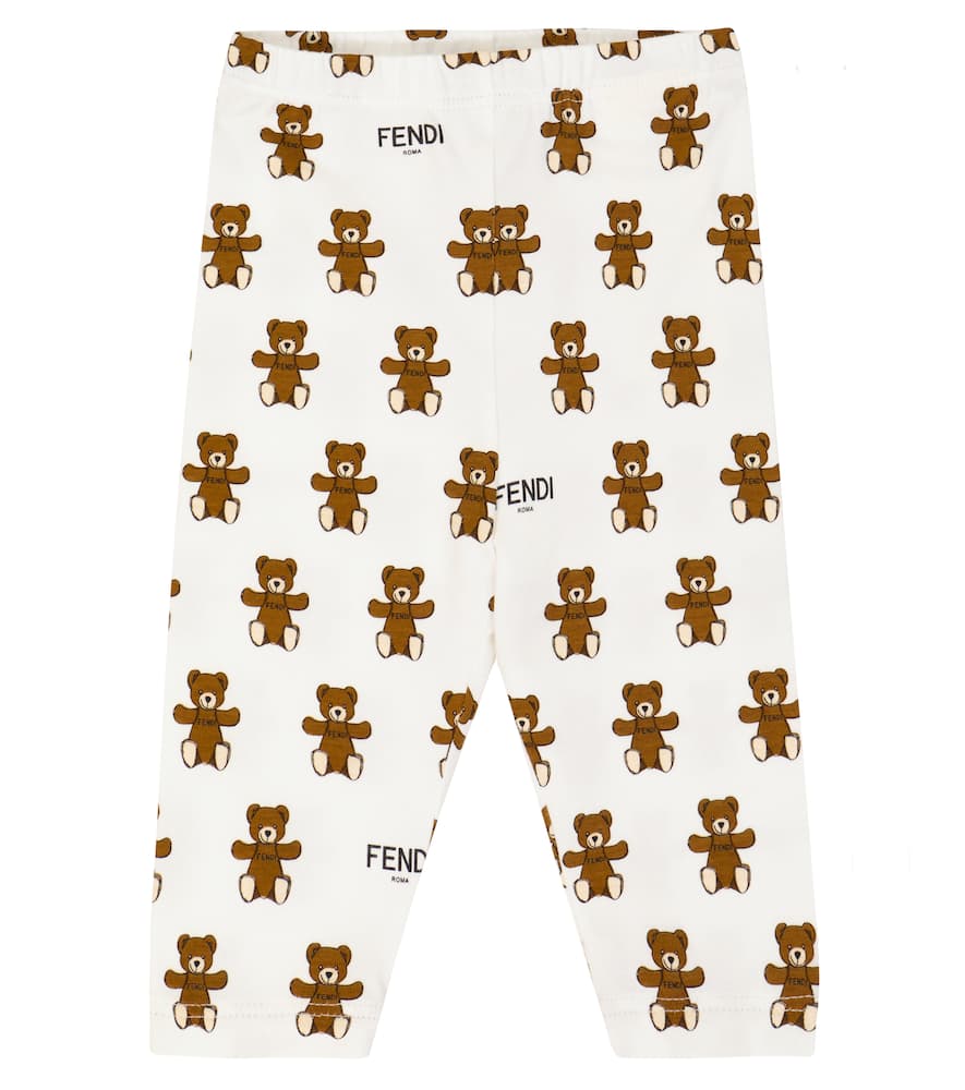 

Детские легинсы из хлопковой смеси с принтом Fendi Kids, Gesso