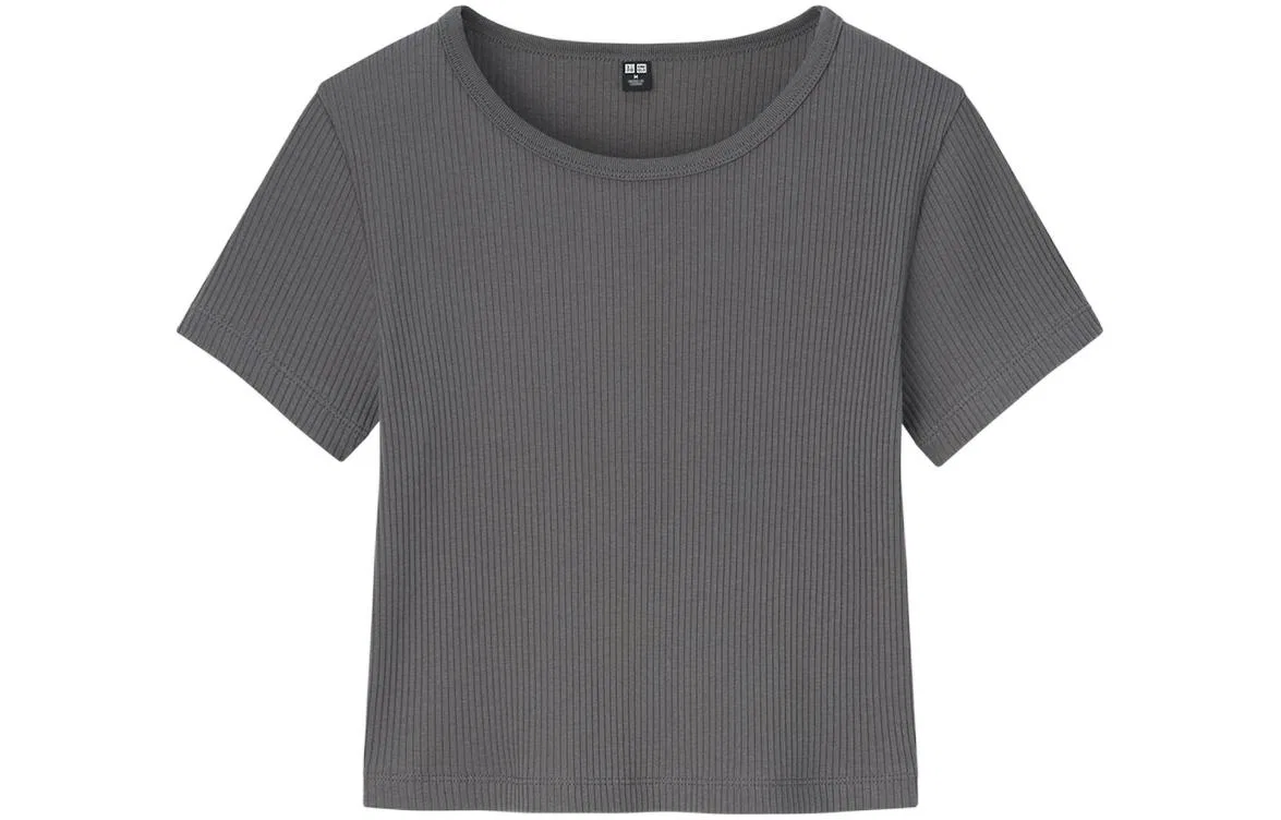 Топ-кроп женский Asphalt Gray с круглым вырезом UNIQLO