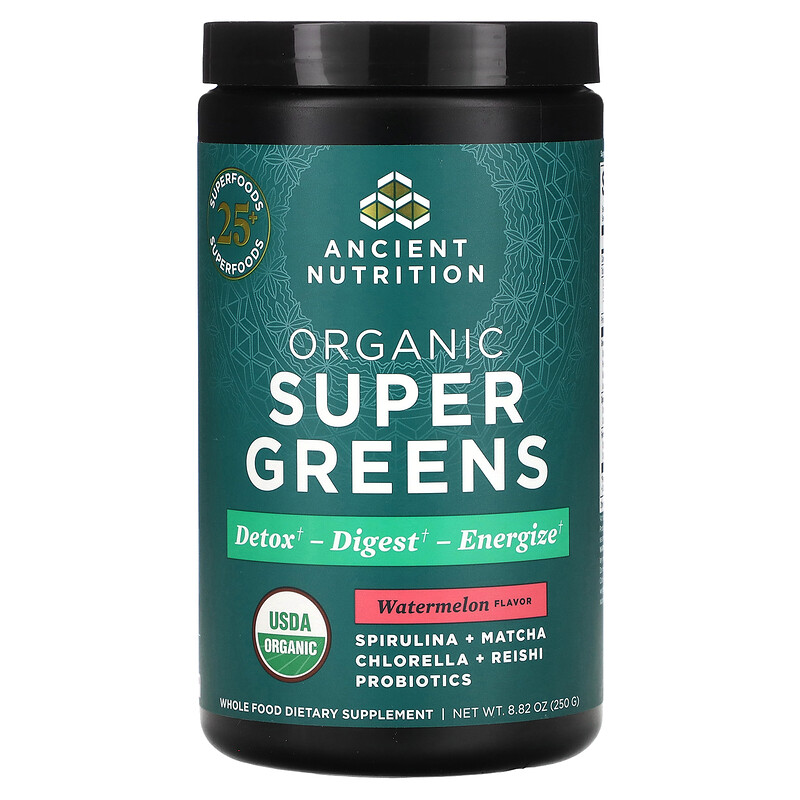 

Ancient Nutrition, Organics Super Greens, органическая зелень, арбуз, 250 г (8,82 унции)
