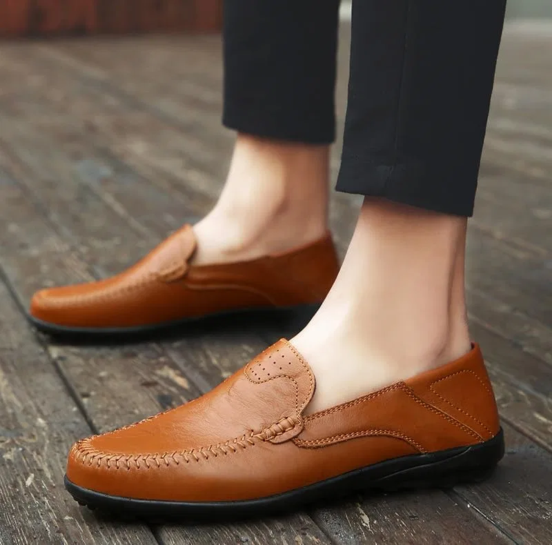 Лоферы кожаные повседневные Slip on, Коричневый Senlongbao — фото 2
