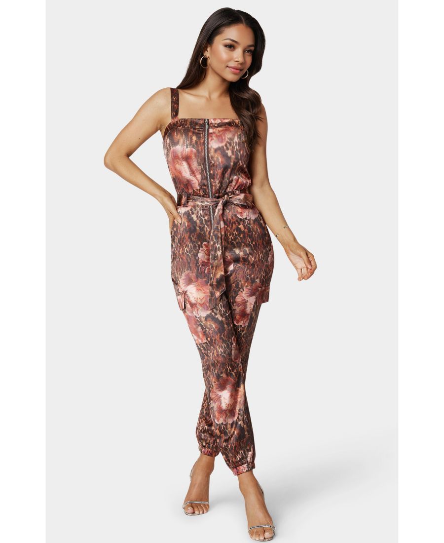 

Женский спортивный комбинезон на молнии спереди Bebe, Blooming cheetah print