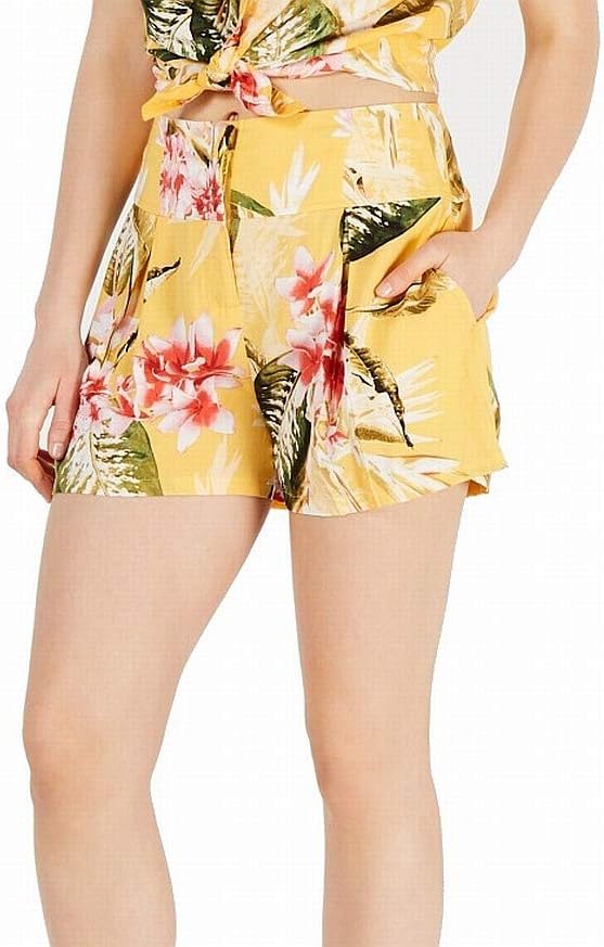 

GUESS Женские шорты миди Idalia Floral Casual, Voyager Palm Print Yellow