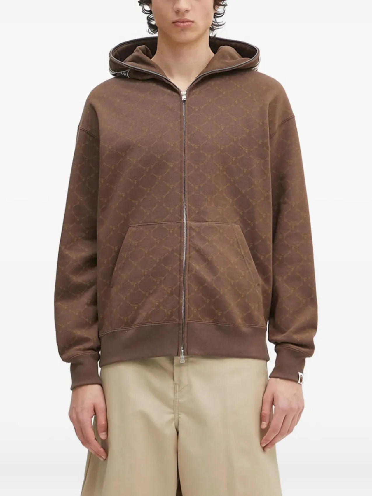 

Толстовка с капюшоном на молнии с монограммой в виде акулы от BATHING APE College A Bathing Ape, коричневый