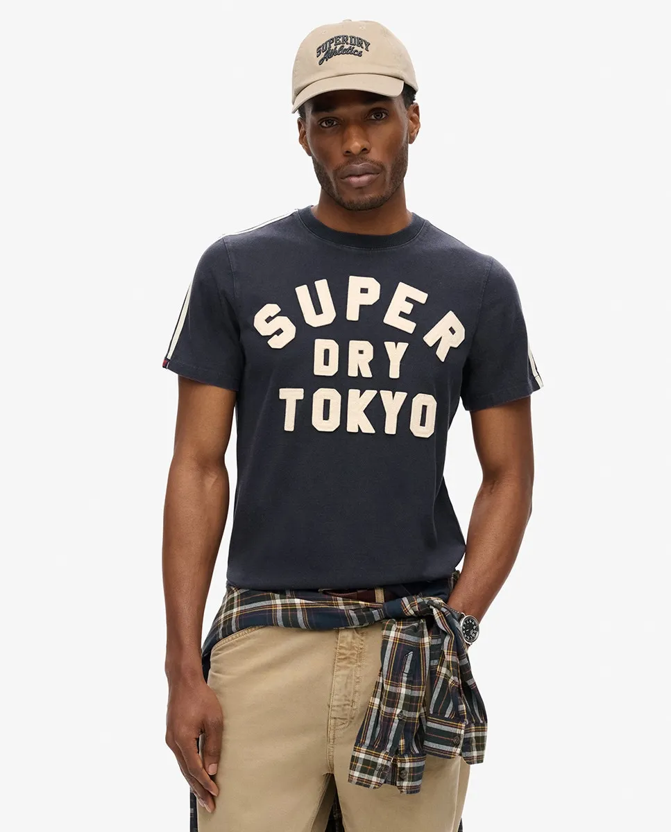

Спортивная полосатая футболка с винтажным логотипом Superdry, тёмно-синий