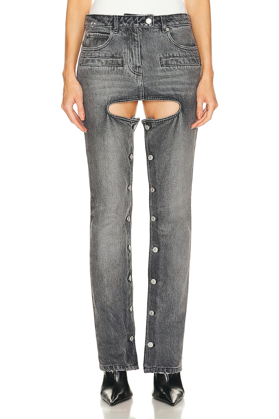 

Черные джинсовые чапсы Courreges, Stonewashed Grey