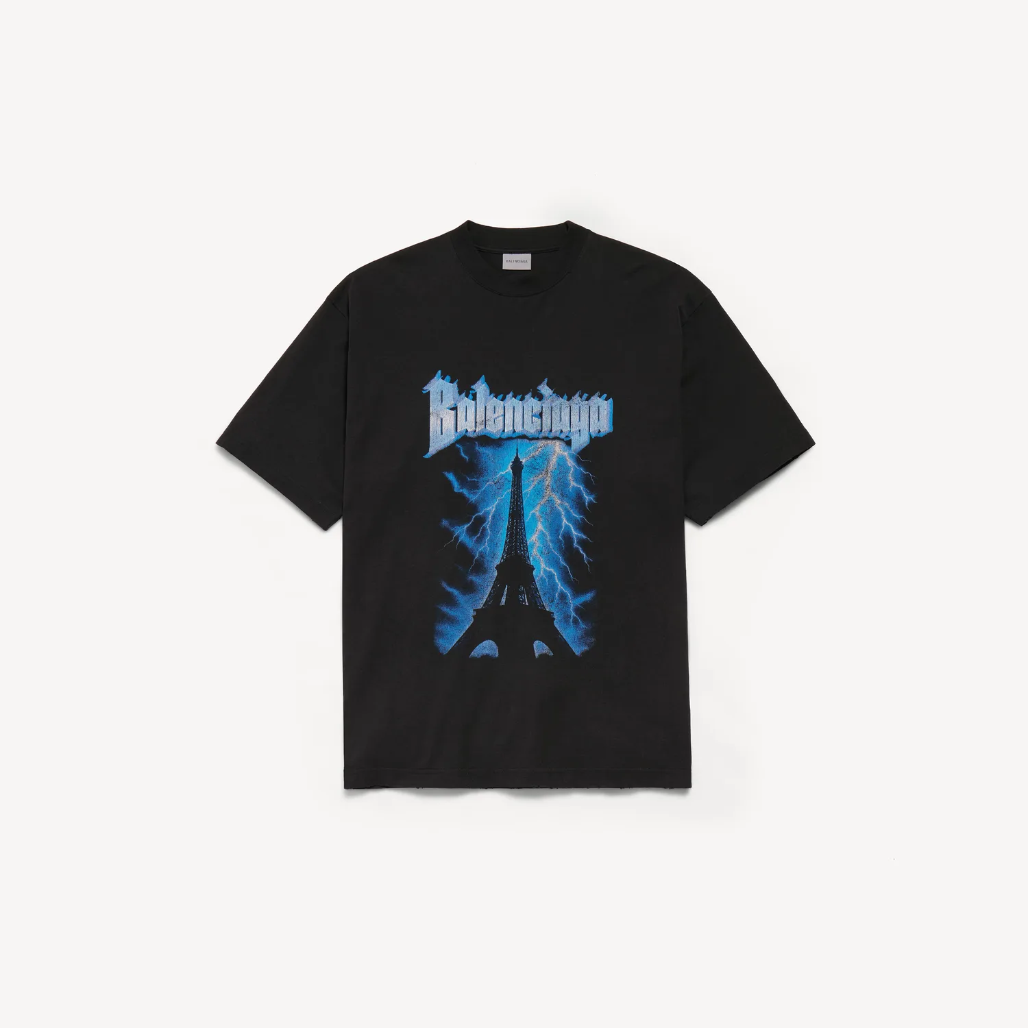 BALENCIAGA Мужская футболка свободного кроя Paris Thunderstorm черного цвета