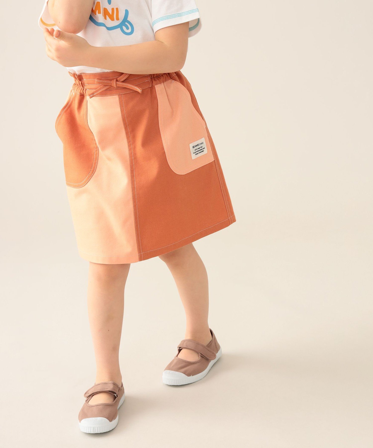 Короткая юбка-двойка в стиле колор-блок (90–150 см) BEAMS mini, CORAL×ORANGE