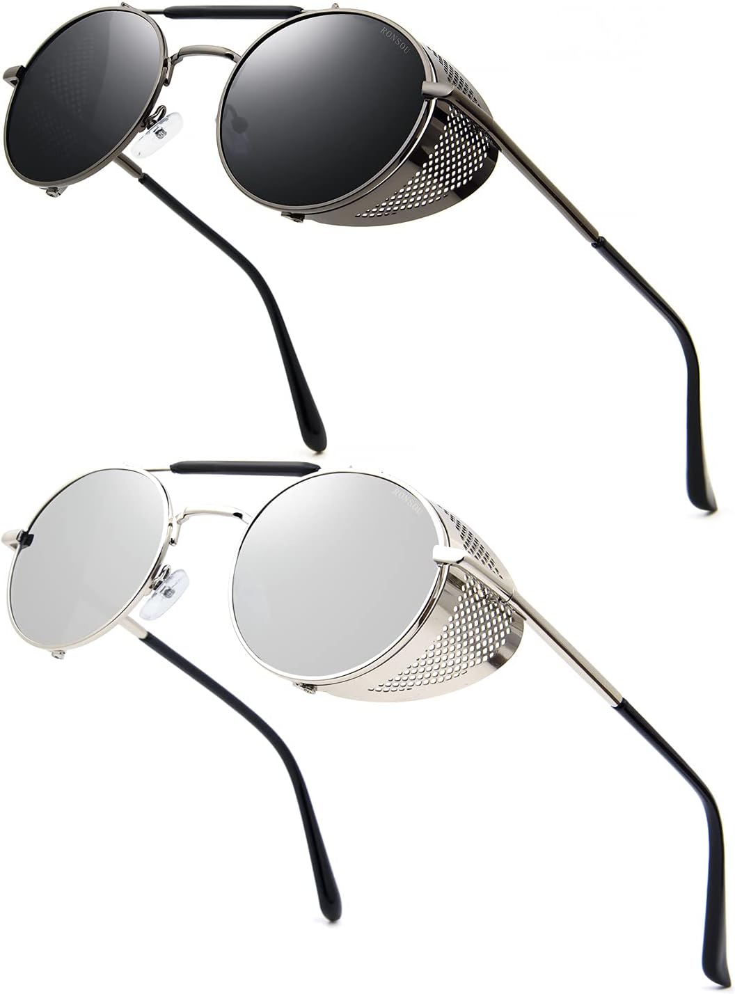 

Солнцезащитные очки RONSOU в стиле стимпанк, круглые, винтажные, поляризованные, ретро, ​​защита UV400, металлическая оправа, A9 2pcs Grey Frame Grey Lens + Silver Frame Silver Lens (Both Non Polarized)