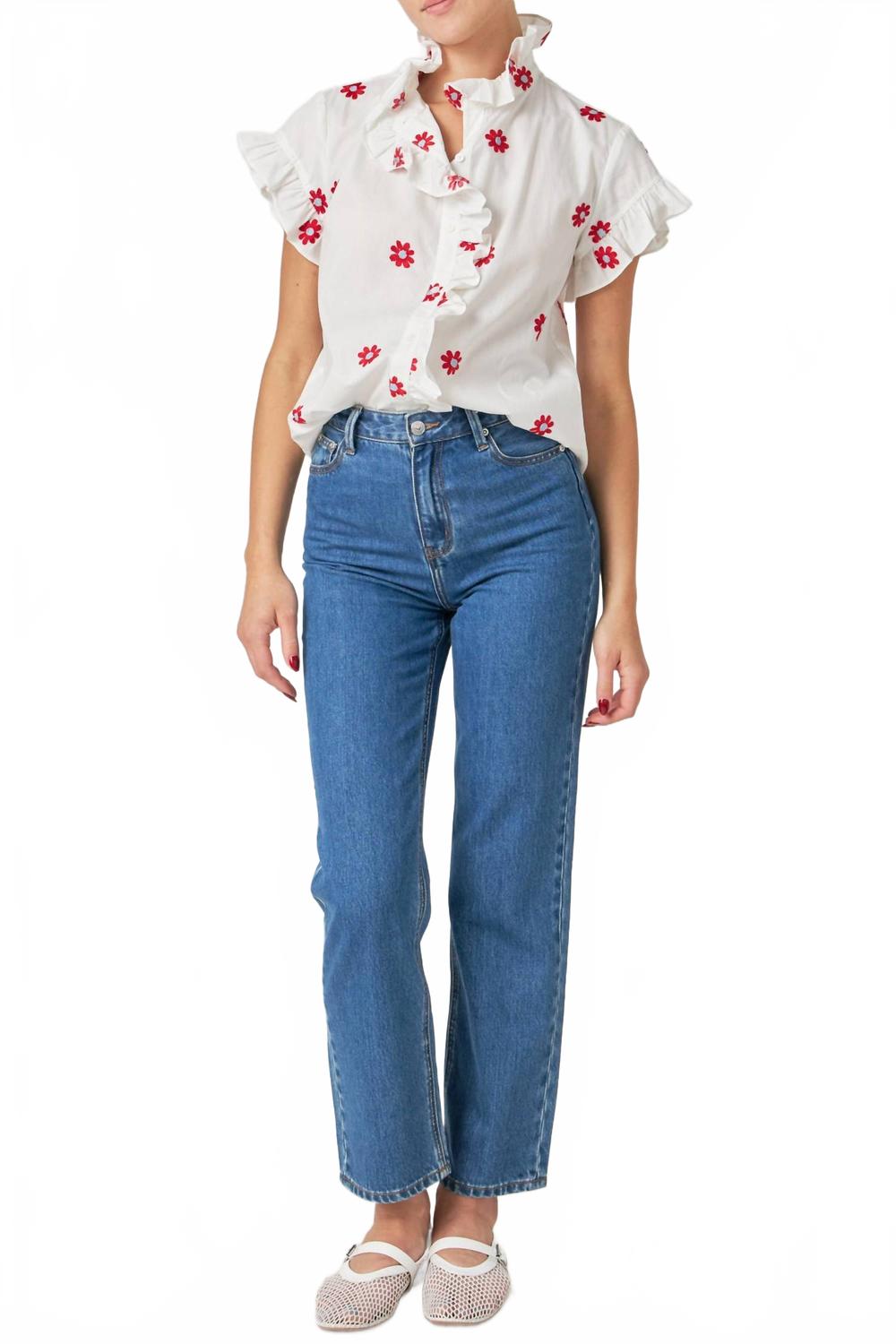 

Вышитая блуза с рюшами в белом цвете English Factory