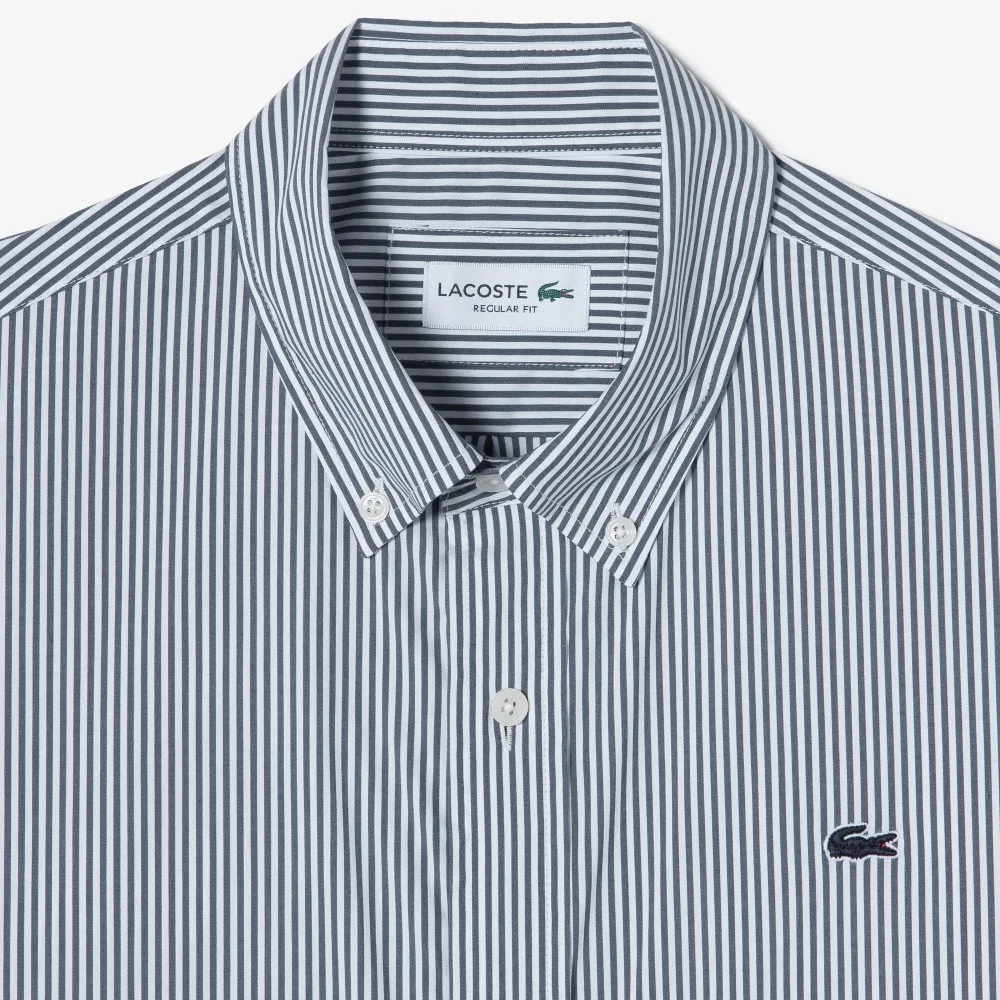 Мужская рубашка Lacoste из поплина и джерси в полоску, тёмно-синяя — фото 2