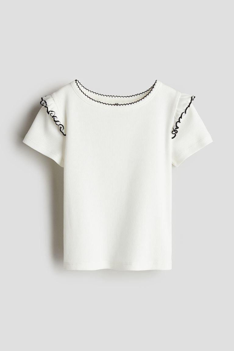 

Футболка в рубчик с воланной отделкой H&M, белый