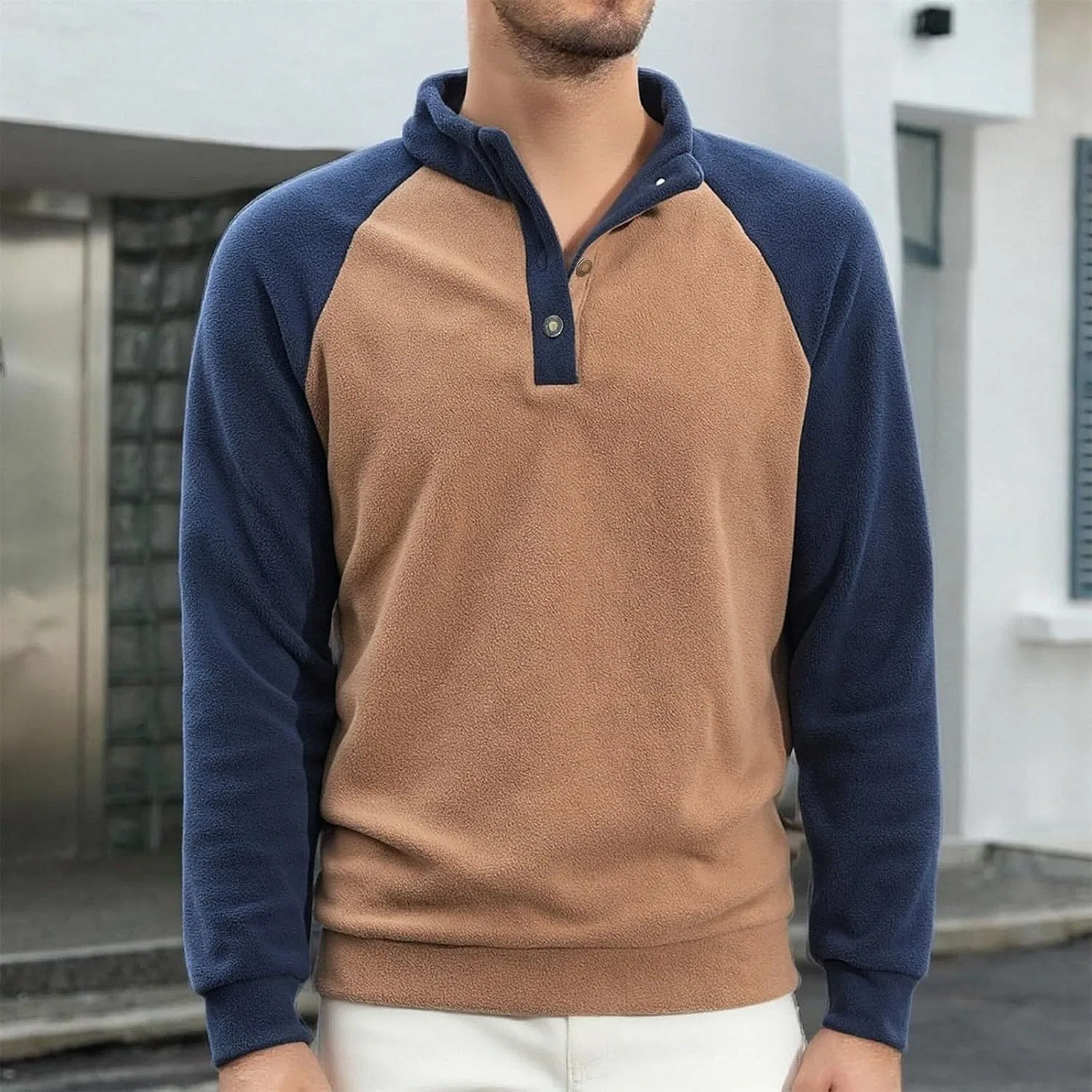 Свитшот мужской цветной блочный, big and tall, Henley, синий — фото 2