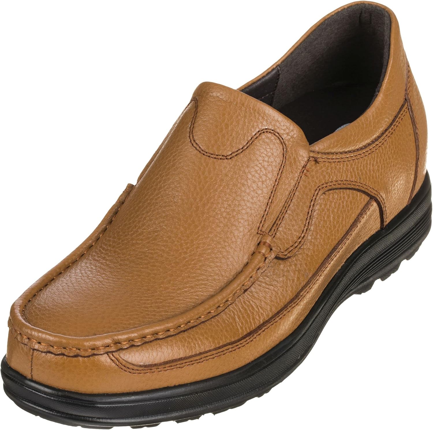 

Мужские невидимые обувные вставки для увеличения роста CALTO - темно-коричневые премиальные кожаные слипоны, легкие повседневные лоферы - 8 см в высоту - G1823 - размер 7 D(M) US