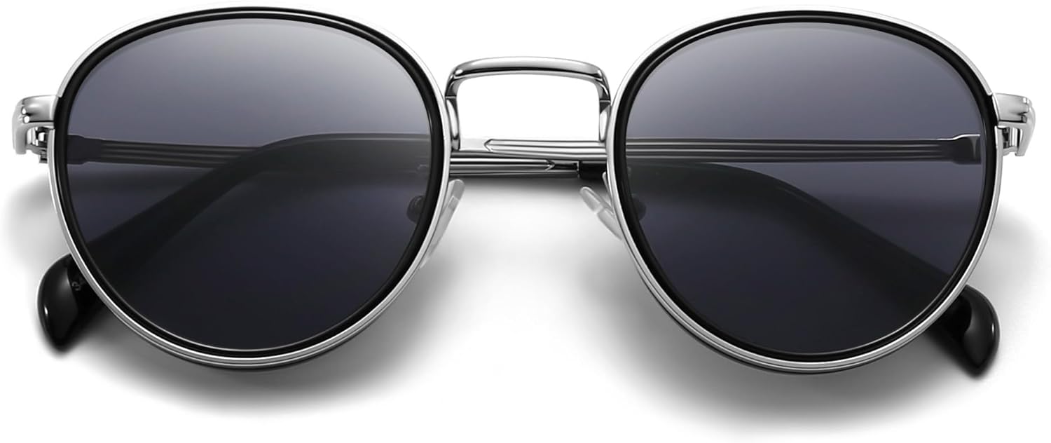 

Круглые солнцезащитные очки для женщин и мужчин в стиле ретро, ​​идеально подходят для вождения, пляжа и кемпинга, с защитой от УФ-излучения UV400 Thryvox, Silver Frame Gray Lens