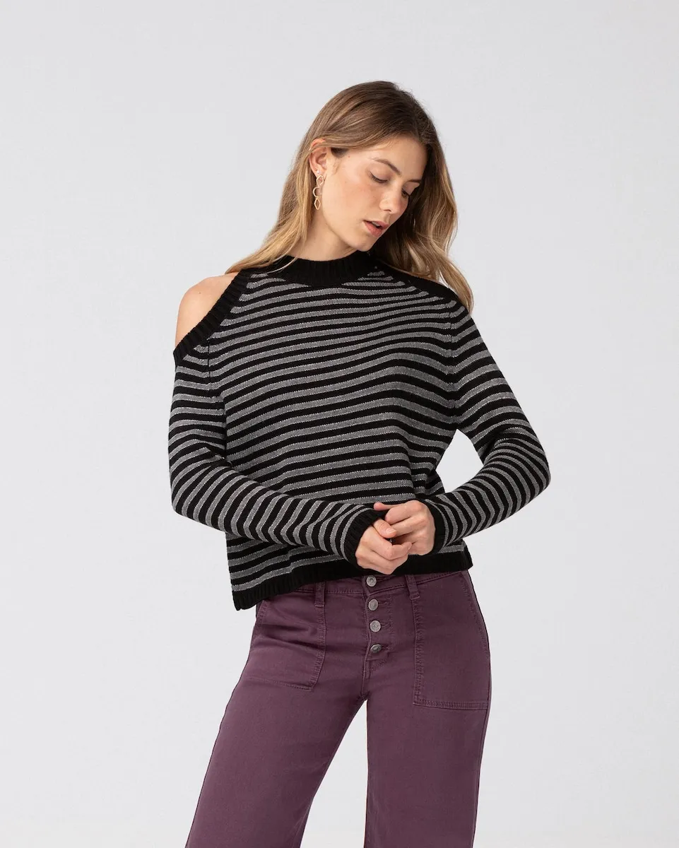 

Женский полосатый джемпер с открытыми плечами Noon, черный