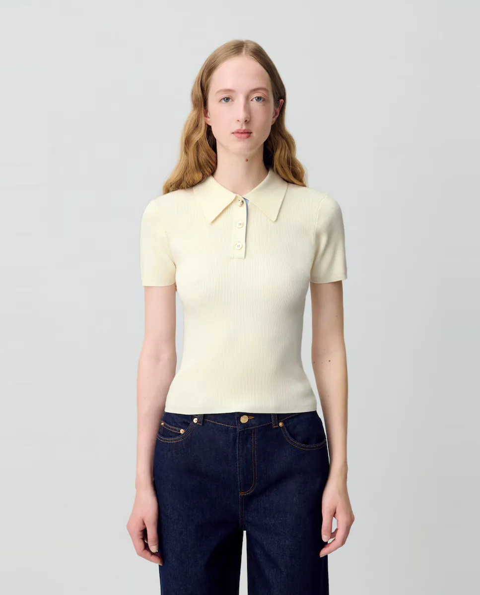 

Женская тонковязаная джерси с воротником поло Claudie Pierlot, цвет Crudo