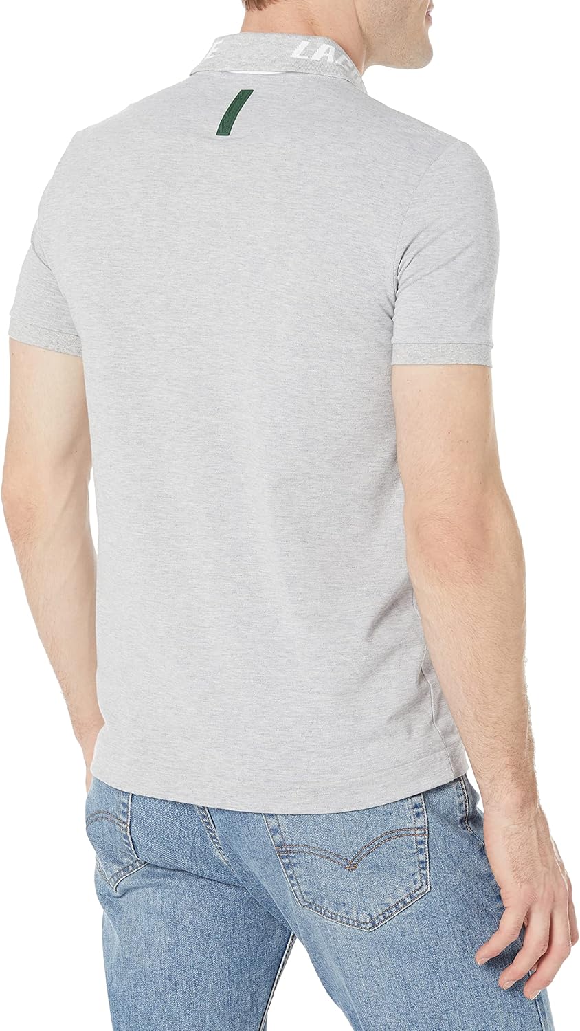 Lacoste мужская короткая рубашка с коротким рукавом и воротником в стиле жаккард, Silver Chine — фото 2