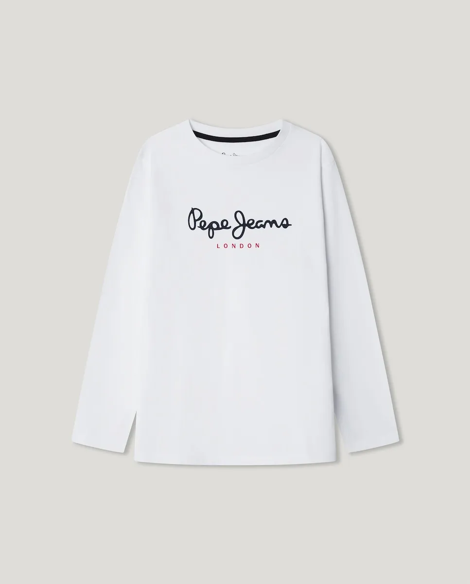 

Детская футболка с длинным рукавом и принтом Pepe Jeans, белый