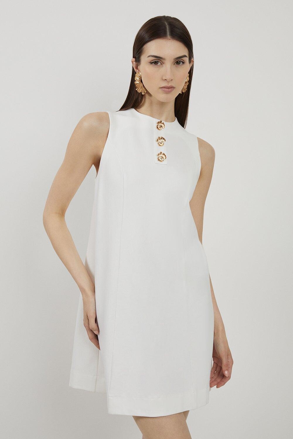 

Мини-платье из джерси Ponte с деталями из жесткого материала Karen Millen, белый