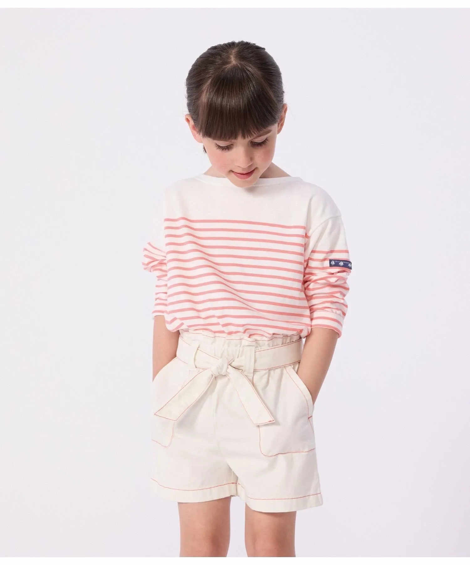 Пуловер Marinière с длинными рукавами PETIT BATEAU, Off-white/orange