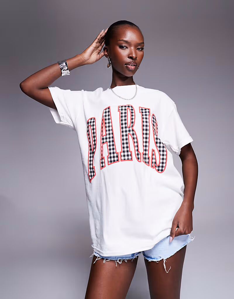

Футболка River Island Paris с принтом в клетку в клетку белого цвета