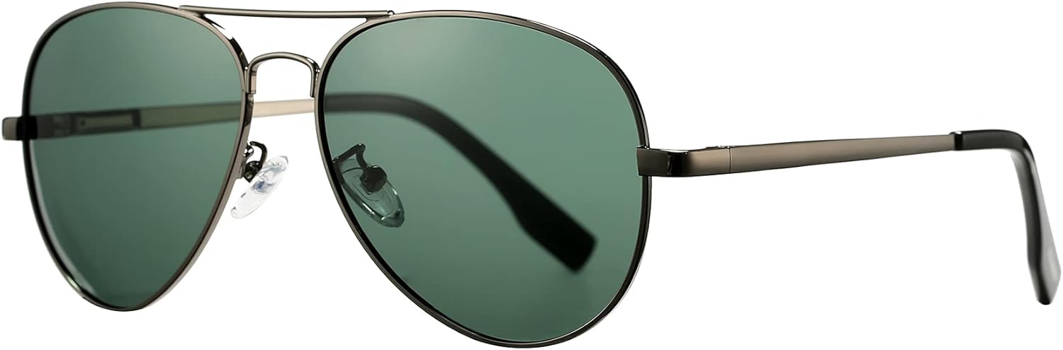 

Поляризованные солнцезащитные очки-авиаторы для мужчин и женщин, металлическая оправа, 100% защита от УФ-излучения UV400, диаметр линз 58 мм PORADAY, A9 Gunmetal Frame/G15 Lens