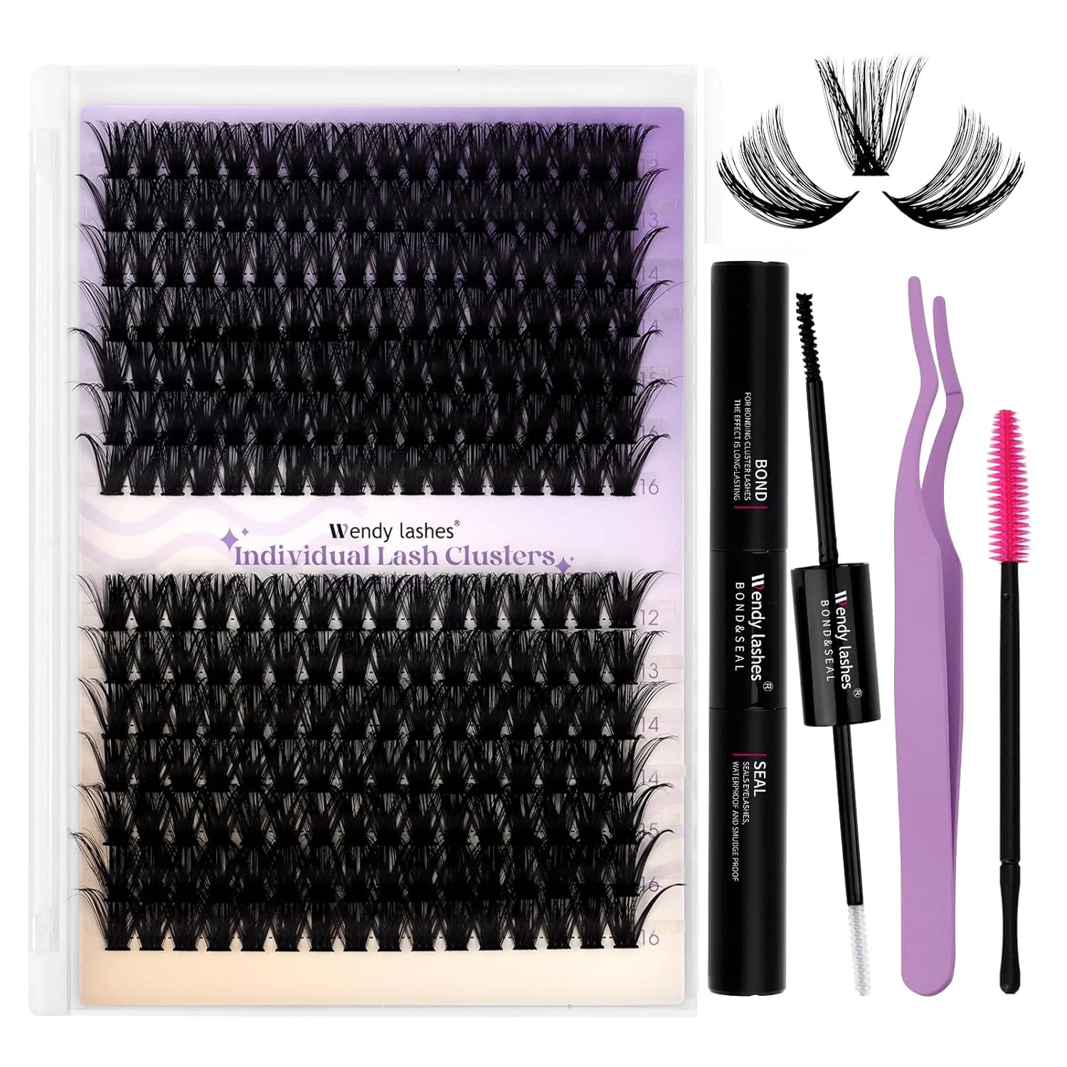 Набор для наращивания ресниц «60D + 80D Cluster Lashes Kit» C-изгиб Wendy Lashes, Kit-60D+80D-C Curl