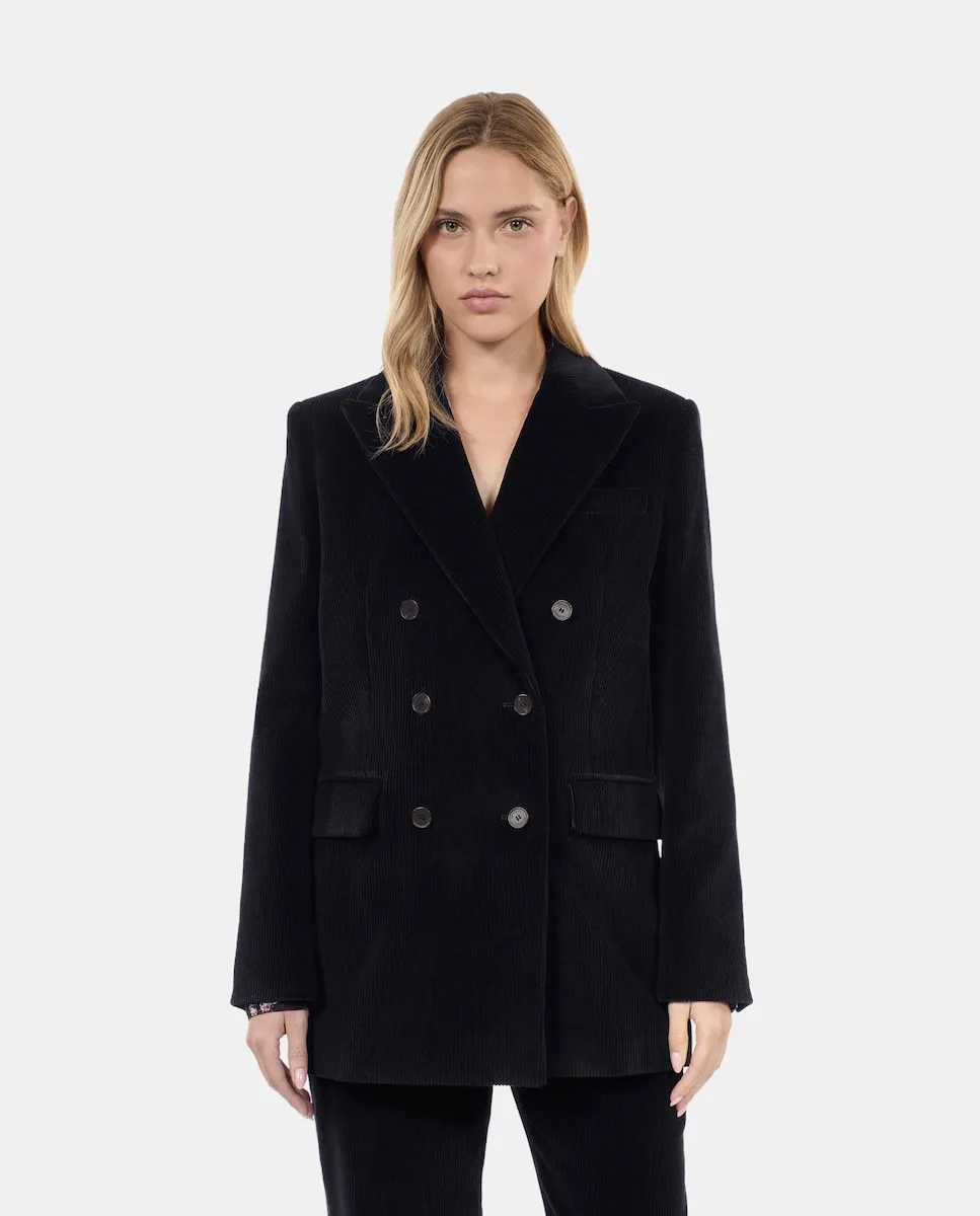

Женский бархатный двубортный пиджак в рубчик The Kooples, черный