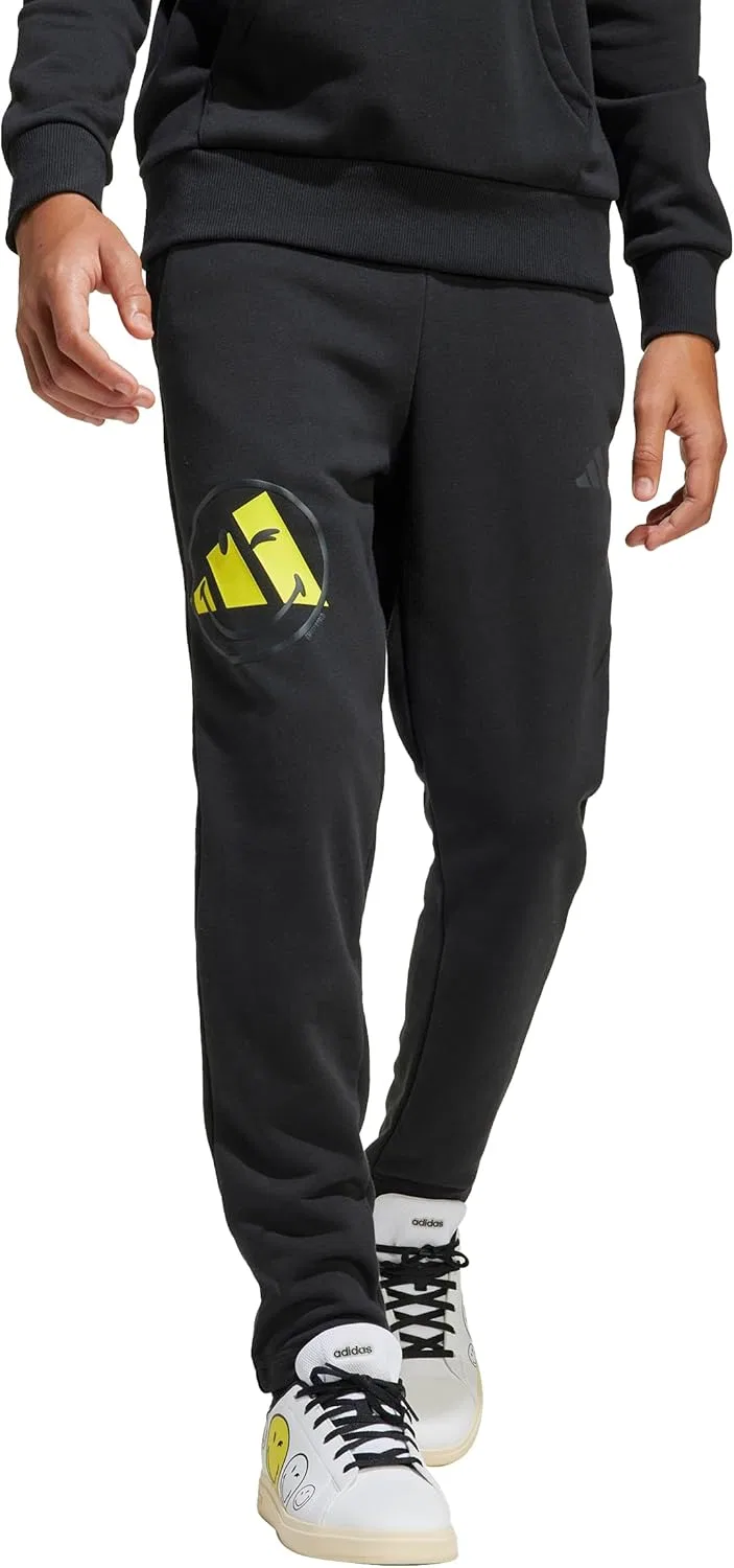 Детские спортивные штаны Adidas Originals Smiley World, черный/ярко-желтый