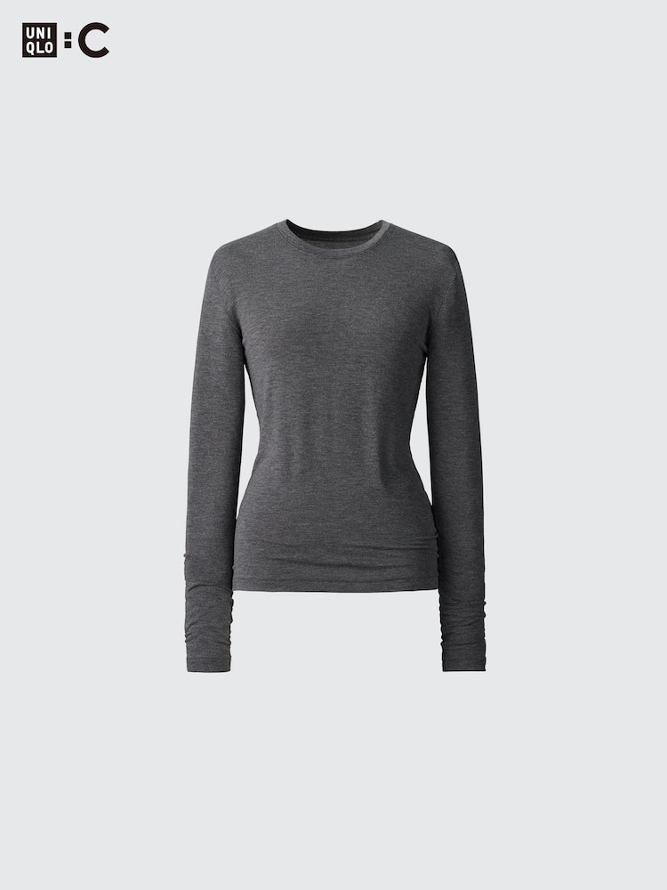 Лонгслив из теплой смеси кашемира heattech Uniqlo, черный — фото 4