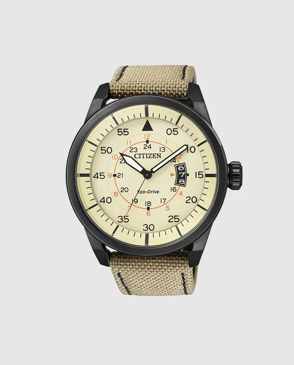 

Citizen Avitator AW1365-19P Eco-Drive Нейлоновые мужские мужские часы, бежевый
