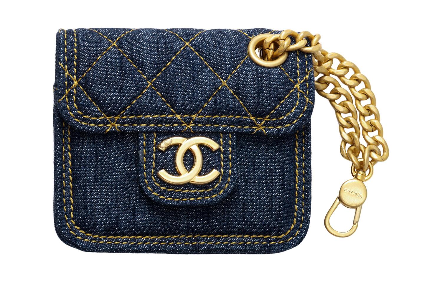 

CHANEL Джинсовый мешочек для монет чехол для наушников женский синий