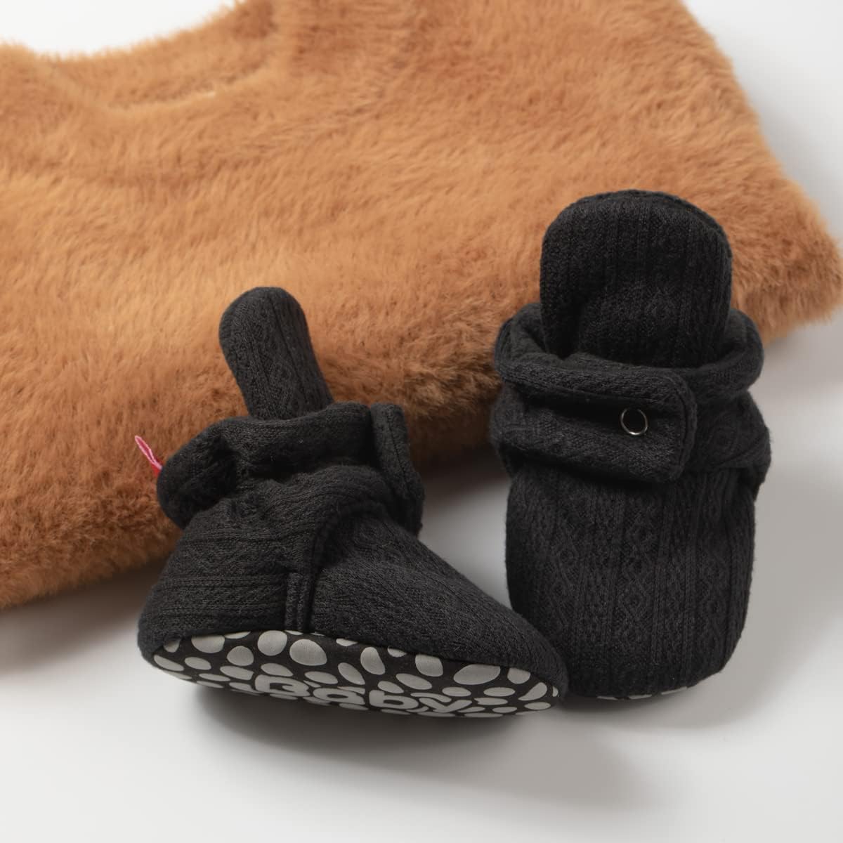 HsdsBebe Унисекс Новорожденный Детские Хлопковые Пинетки С Нескользящей Подошвой для Малышей Мальчиков и Девочек Зимние Теплые Флисовые Носочки-Обувь, A01/Knit Cotton Black — фото 4