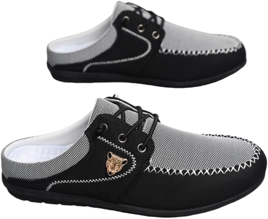 

Мужские повседневные лоферы Hhhchpm из холщовой ткани - удобные тапочки с передней и задней частью для повседневной носки, серый