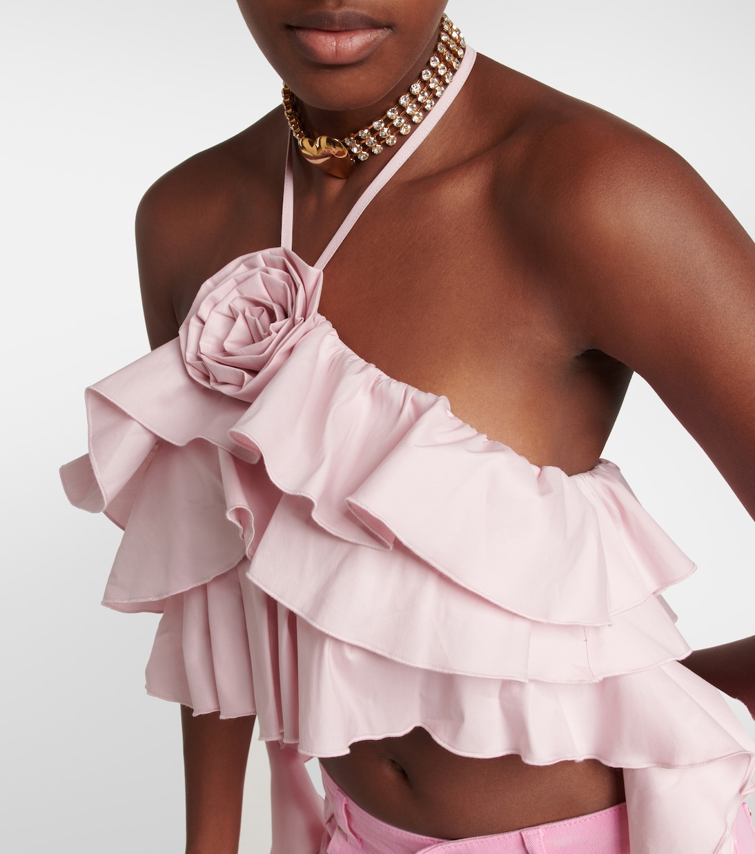 Укороченный топ с оборками и халтер-воротом Blumarine, розовый — фото 4