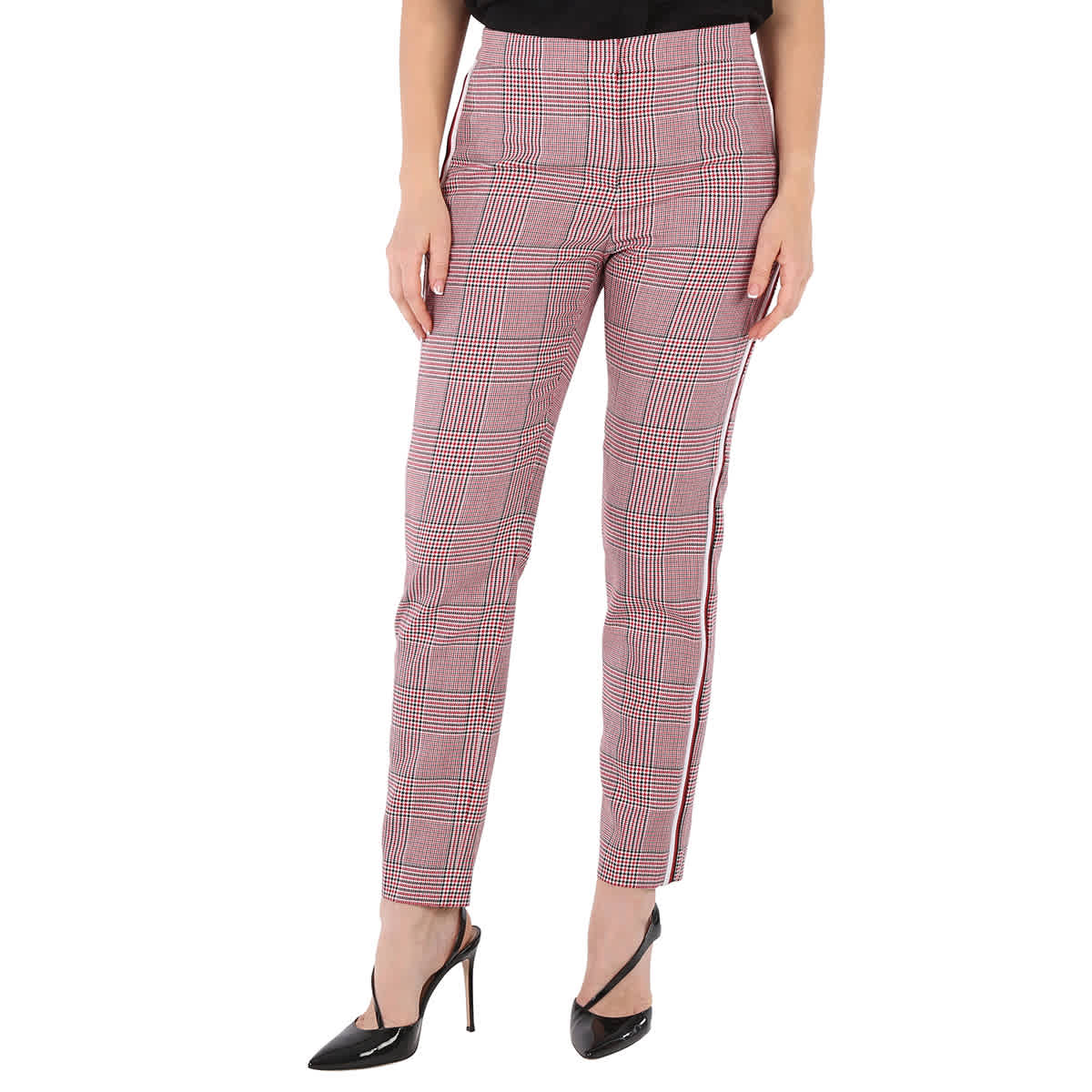 

Брюки Burberry Ladies Side Stripe Houndstooth Check Wool, ярко-красный