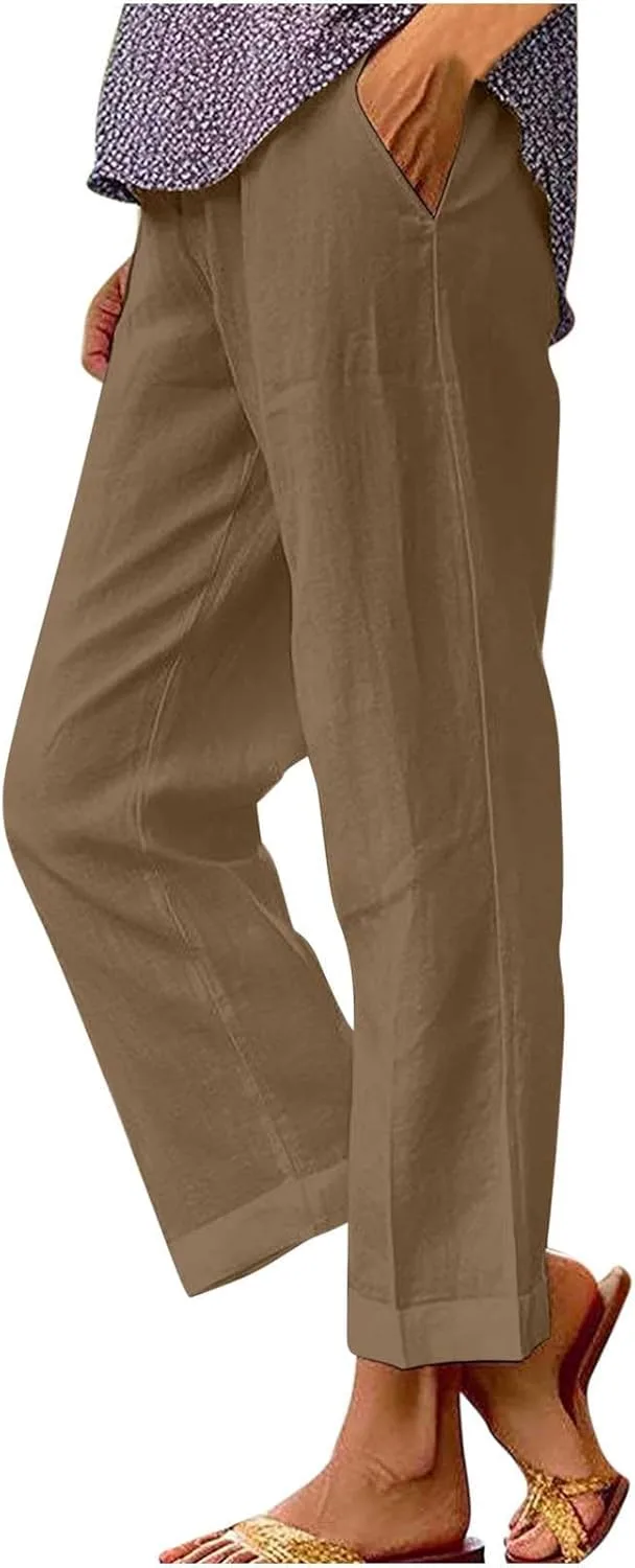 

Женские брюки Casual Cotton Linen с эластичным поясом и шнурком