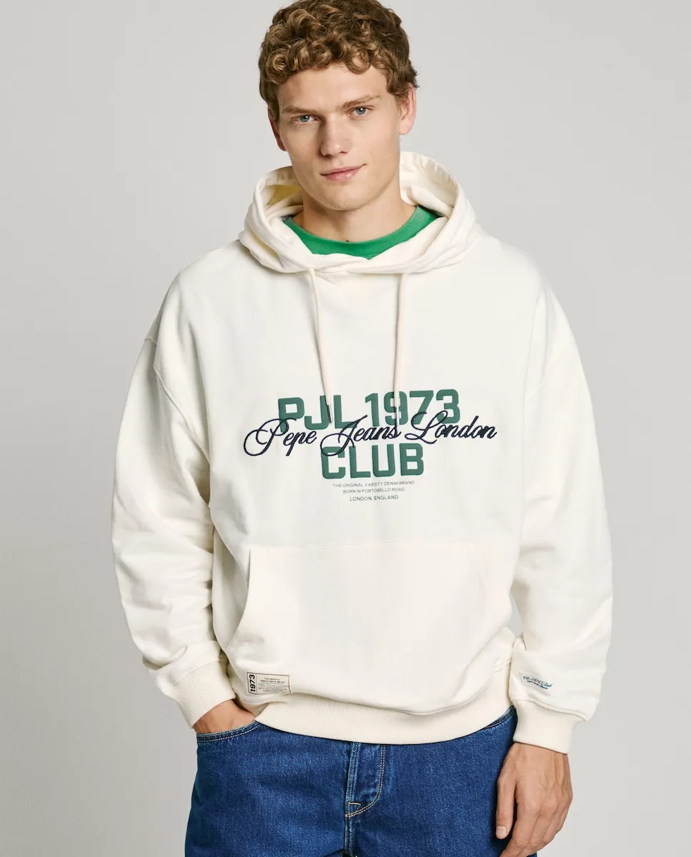 

Мужская толстовка с капюшоном и вышитым логотипом Pepe Jeans, цвет Crudo