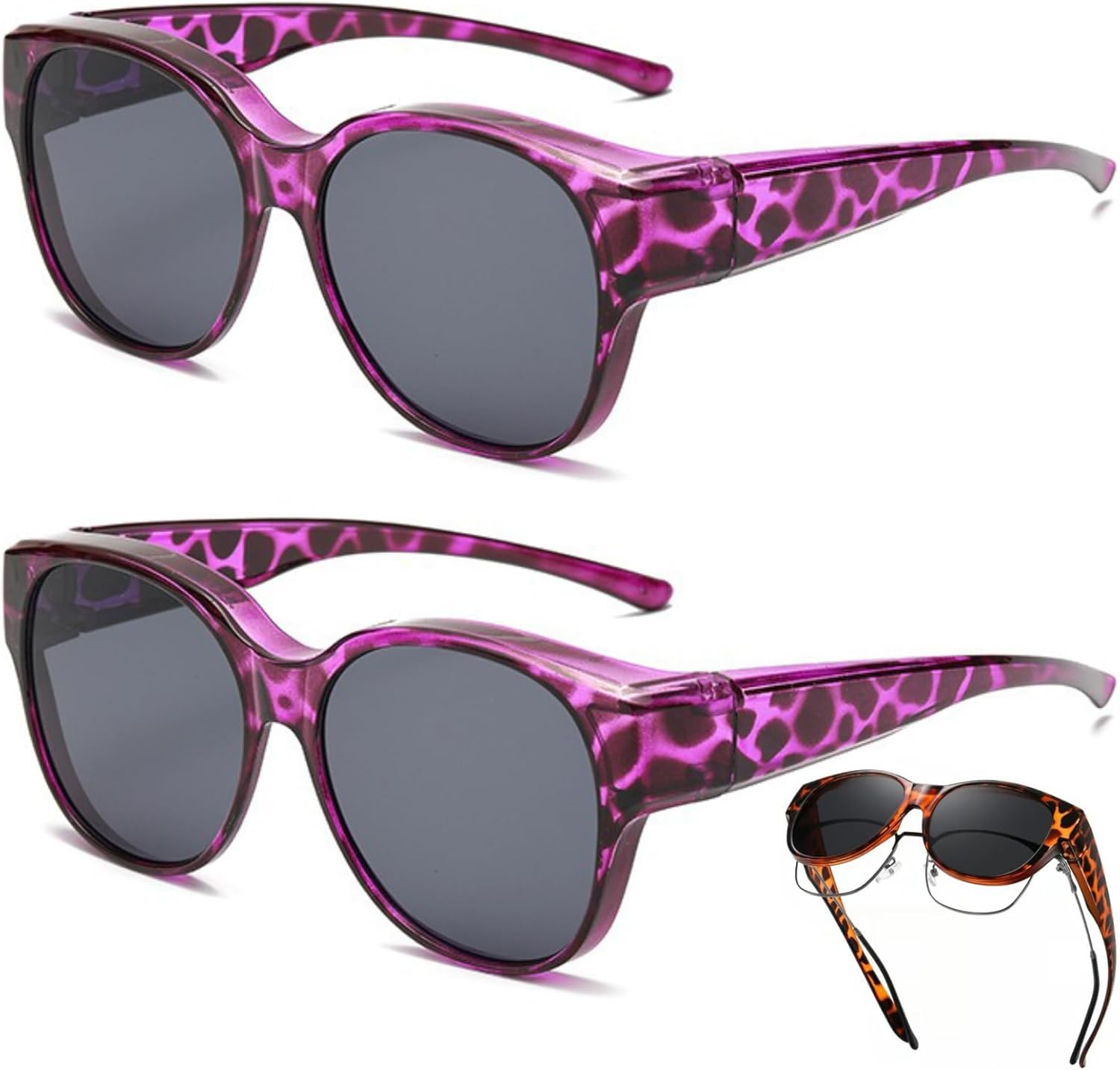 

Новые поляризованные солнцезащитные очки UV400 в стиле «кошачий глаз», модные круглые, модель 2025 года, 2 пары, надеваются поверх других солнцезащитных очков sudxin, 02#