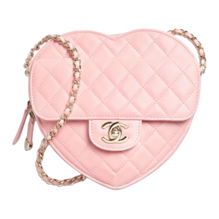 

CHANEL Большая женская сумка через плечо из овчины и золотистого металла светло-розовый красный
