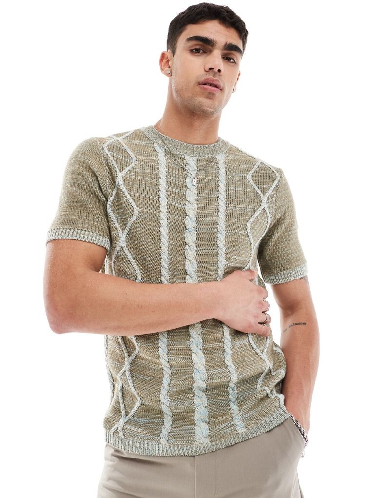

ASOS DESIGN – сине-коричневая футболка косой вязки