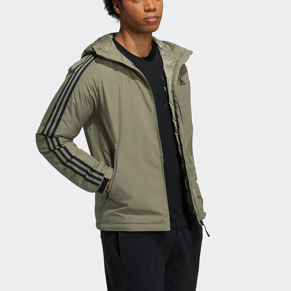 Пуховик Men's adidas 3St Down Jkt Outdoor Sports Hooded With Down Feather Military Green Jacket, зеленый — фото 4