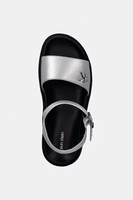 Сандалии детские из эко-кожи Calvin Klein Jeans, серебряный — фото 4