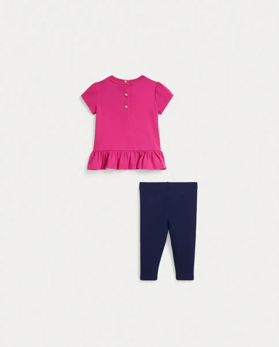 Детский комплект для девочки из хлопка: футболка и леггинсы Polo Bear Polo Ralph Lauren, темно-синий / розовый — фото 2