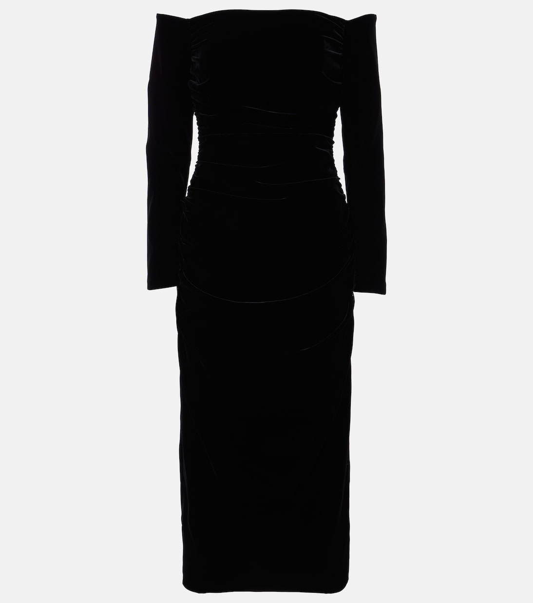 

Платье миди из бархата с открытыми плечами и сборками Carolina Herrera, черный
