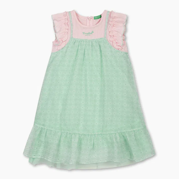 Детское платье Lovely Check Emboss, мятное, от Benetton Kids