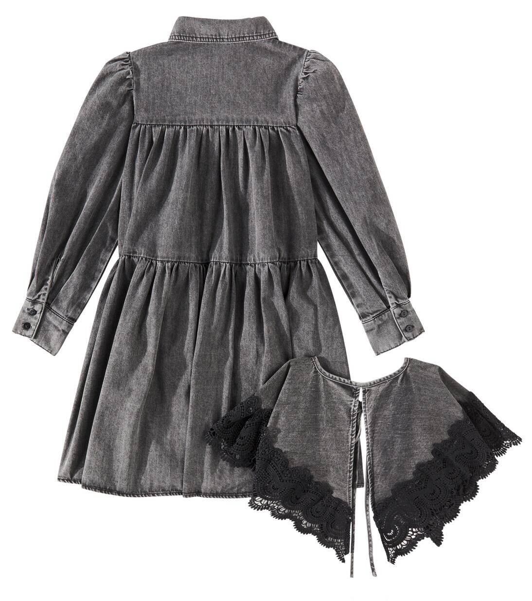 Платье из хлопчатобумажной ткани шамбре с кружевной отделкой Petite Amalie, цвет black wash — фото 4