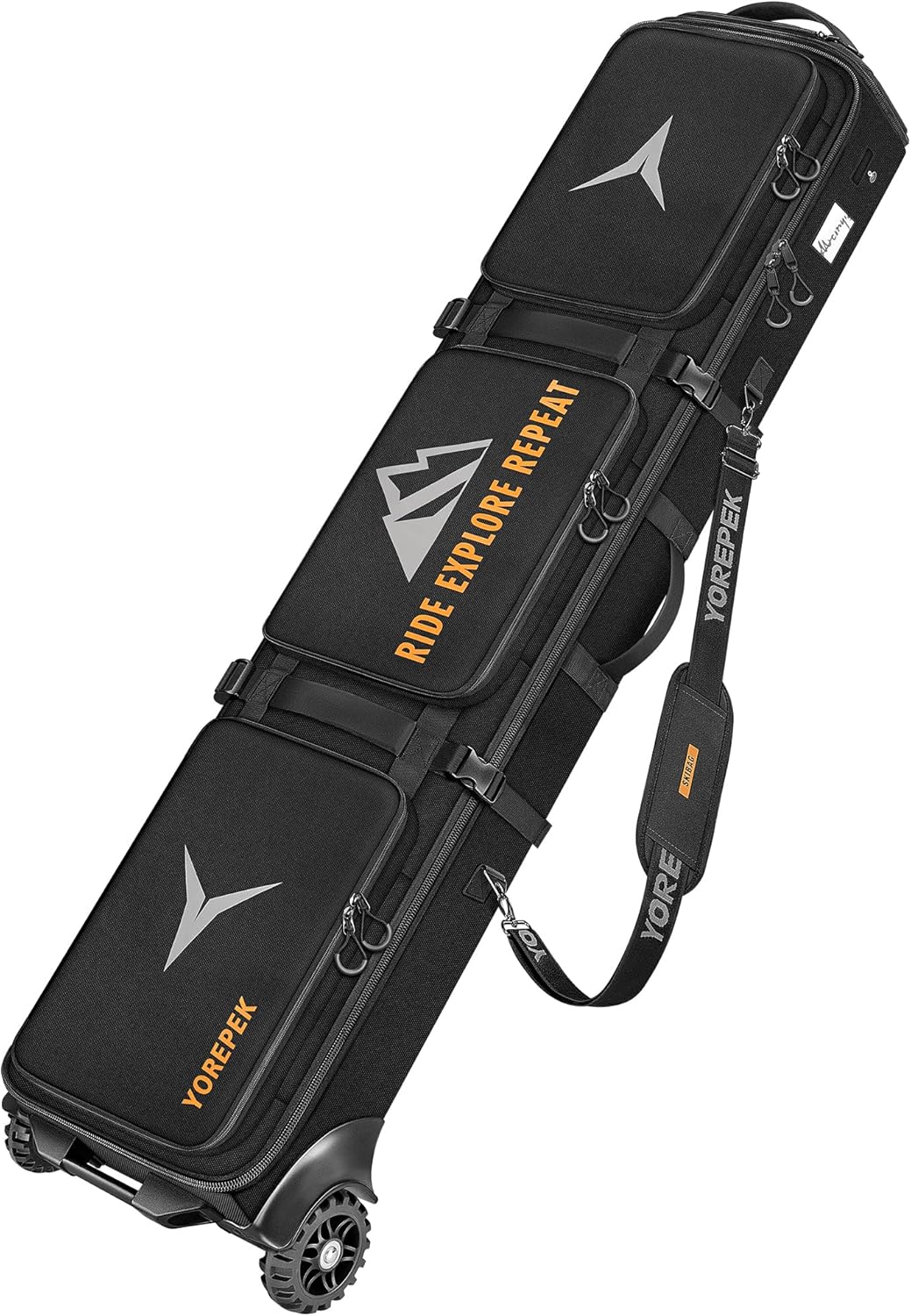 

Сумка для лыж и сноуборда YOREPEK на колесах, улучшенные всесезонные большие колеса, раздвижная 160-175 см, водонепроницаемая, мягкая, для авиаперелетов, с рюкзаком и плечевым ремнем, мини-карман для AirTag, Black, Черный, Сумка для лыж и сноуборда YOREPE