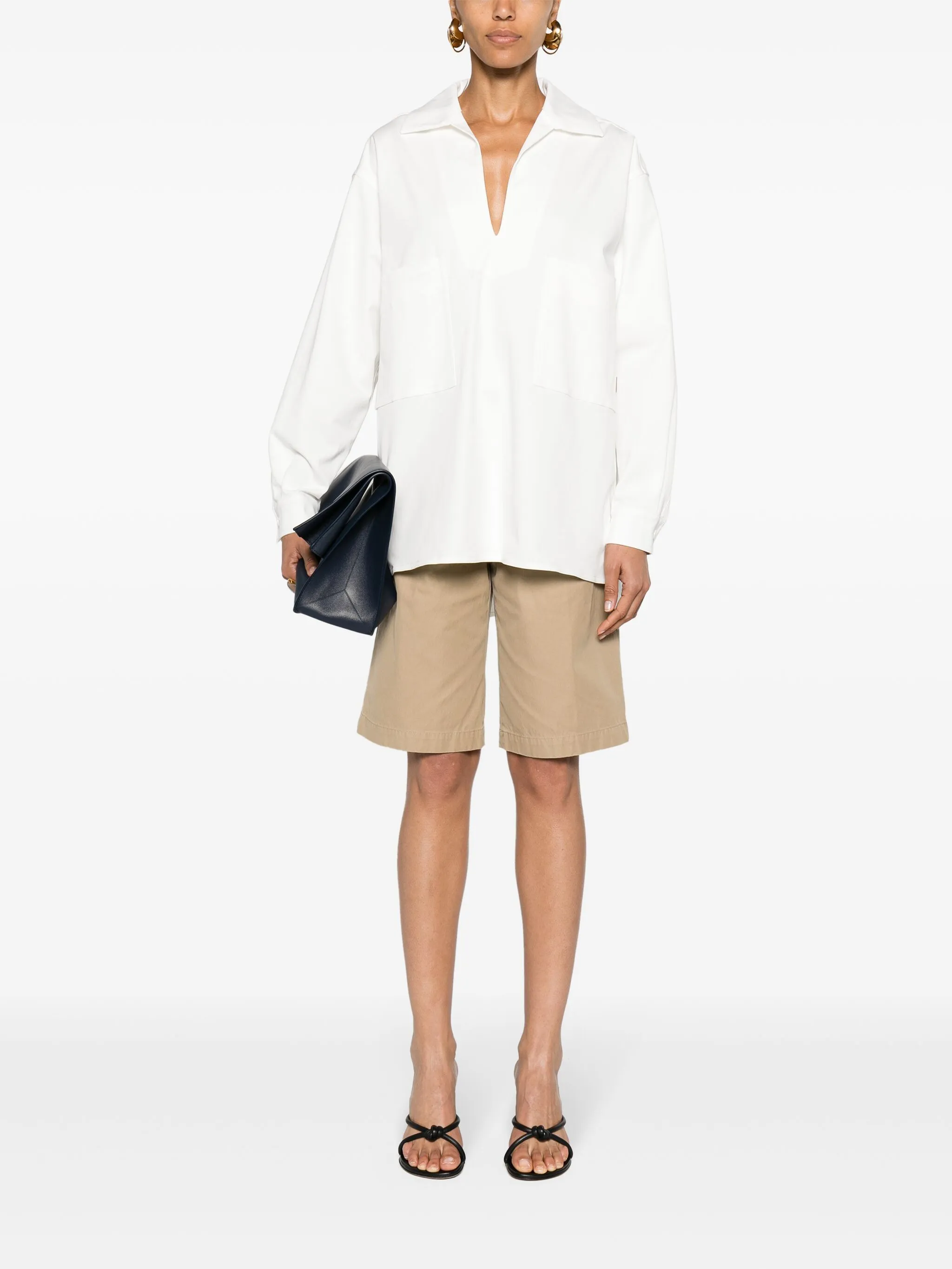 Габардиновая рубашка с V-образным вырезом Max Mara, белый — фото 2