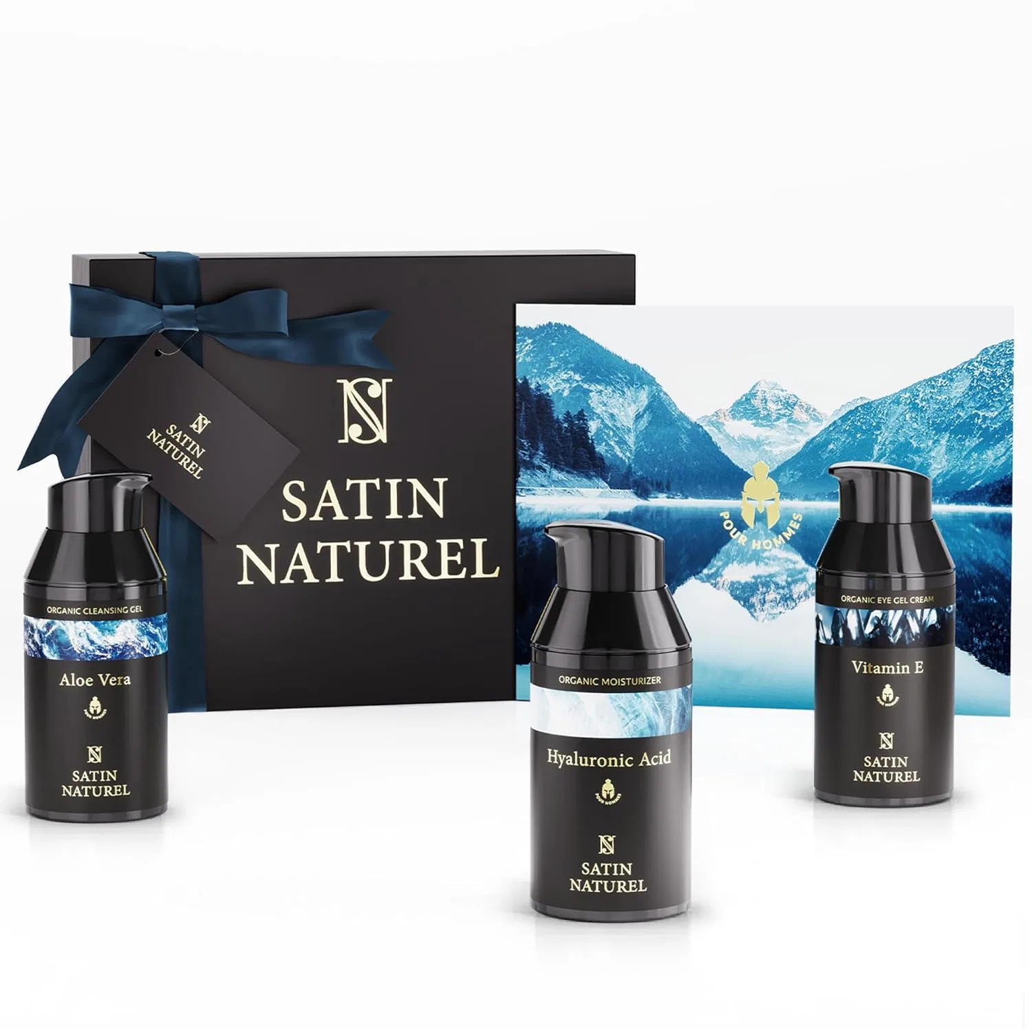 Подарочный набор для мужчин Satin Naturel Premium: крем для лица, крем для глаз и очищающее средство Satin Naturel